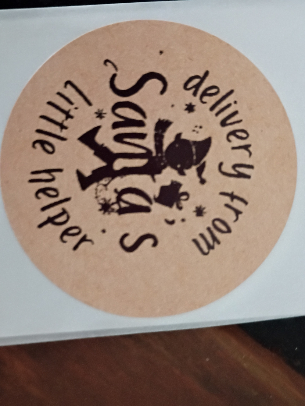 Santa's Little Helper Round Kraft Sticker - Brown